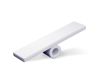 3D Seesaw scales isolated on white. Render empty weight measuring seesaw scale. Balanced swing scales. Justice, measurement, decision, choice and balance concept. Vector Illustration