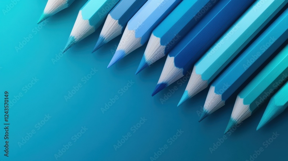 Poster gradient pencil strokes create a harmonious blend of blue shades on a vibrant turquoise background