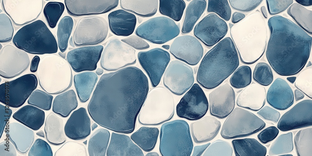 Poster illustration of pebble-texture pattern featuring varying shades of blue and gray for decorative use 