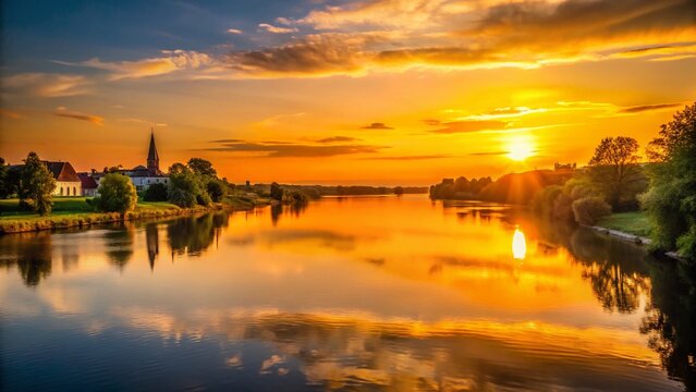 Minimalist Sunset over Tournus, France: Scenic Sa&ocirc;ne River View