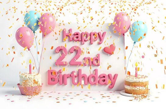 Animated 3D Happy 53rd Birthday background video in pastel theme with floating balloons, lit candles, fireworks, and confetti shower