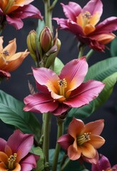 Naklejka premium Vibrant Colors of Banana Flowers in a Grouping , foliage, group