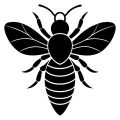 Honeybee Silhouette Gracefully Resting on White Background