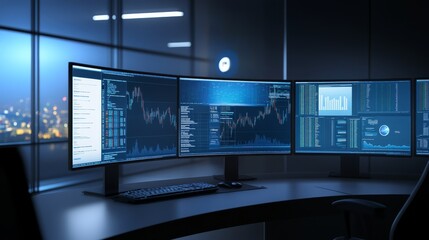 Modern workspace essentials computer monitor and keyboard setup on desk