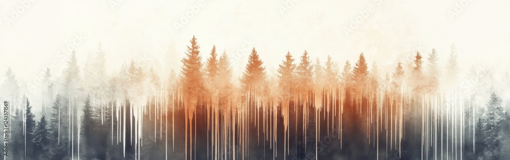 Poster elegant gradient of pencil strokes showcasing a natural forest landscape with soft tones and gentle 