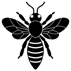 Honeybee Silhouette Gracefully Resting on White Background