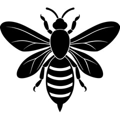 Honeybee Silhouette Gracefully Resting on White Background