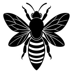 Honeybee Silhouette Gracefully Resting on White Background