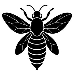 Honeybee Silhouette Gracefully Resting on White Background