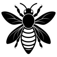 Honeybee Silhouette Gracefully Resting on White Background