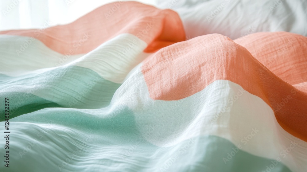 Poster soft coral and mint bands create an elegant atmosphere in a bright setting