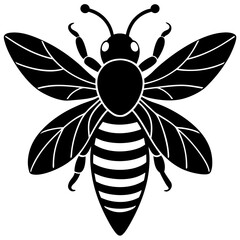 Honeybee Silhouette Gracefully Resting on White Background