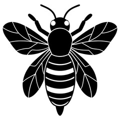 Honeybee Silhouette Gracefully Resting on White Background