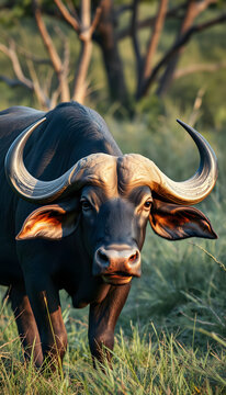Cape buffalo one of the africa big vife animals you must see Animal kingdom collection, dinamic scene. with white shades