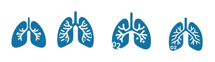 blue set of human lung  flat style vector icon illustration.