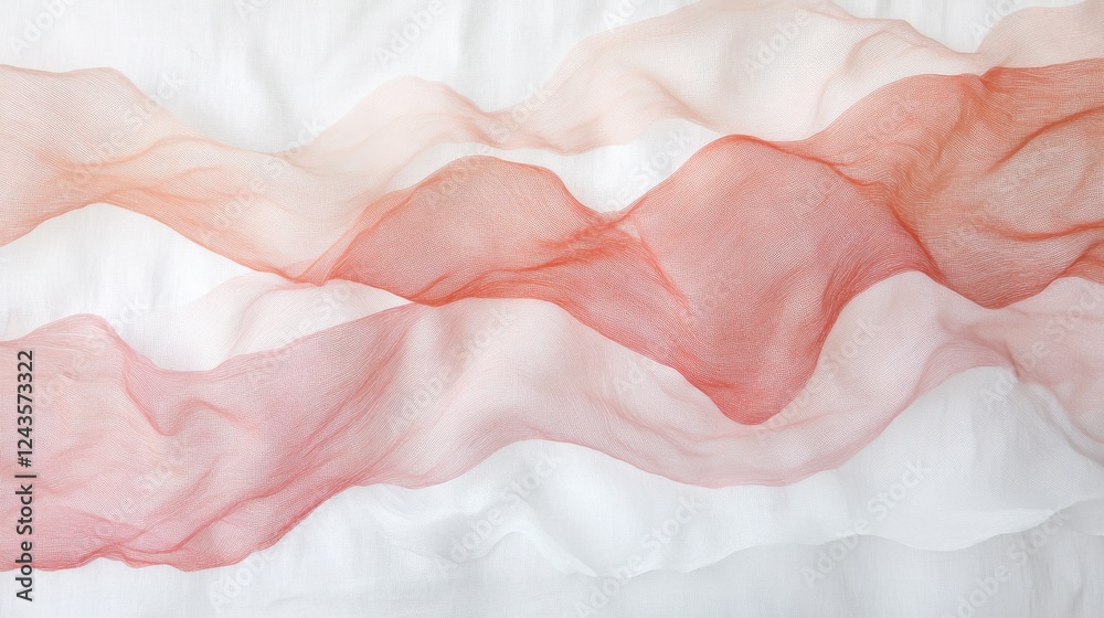 Aufkleber Flowing silk ribbons in a soft wave pattern against a clean white background creating an elegant touch