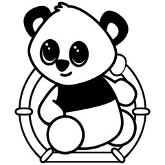 Panda Bear with Frame Bamboo Vector Graphic Art Illustration