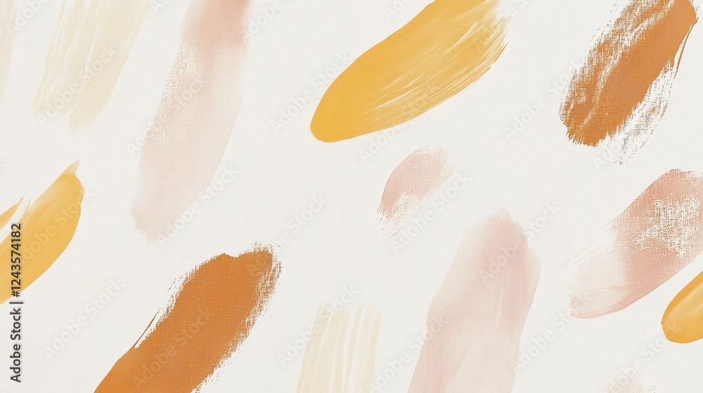 Poster soft abstract composition with gentle strokes of white, beige, and warm hues creating an inviting vi