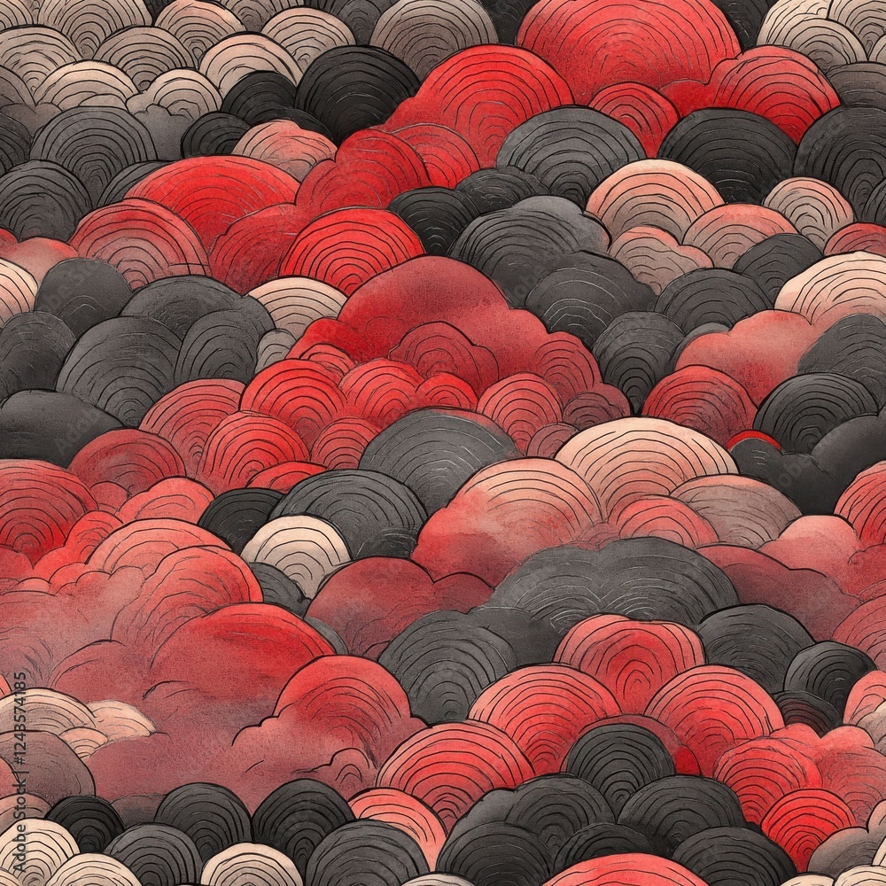 Aufkleber intricate doodle cartoon drawing featuring vibrant swirling patterns in red, black, and beige colors