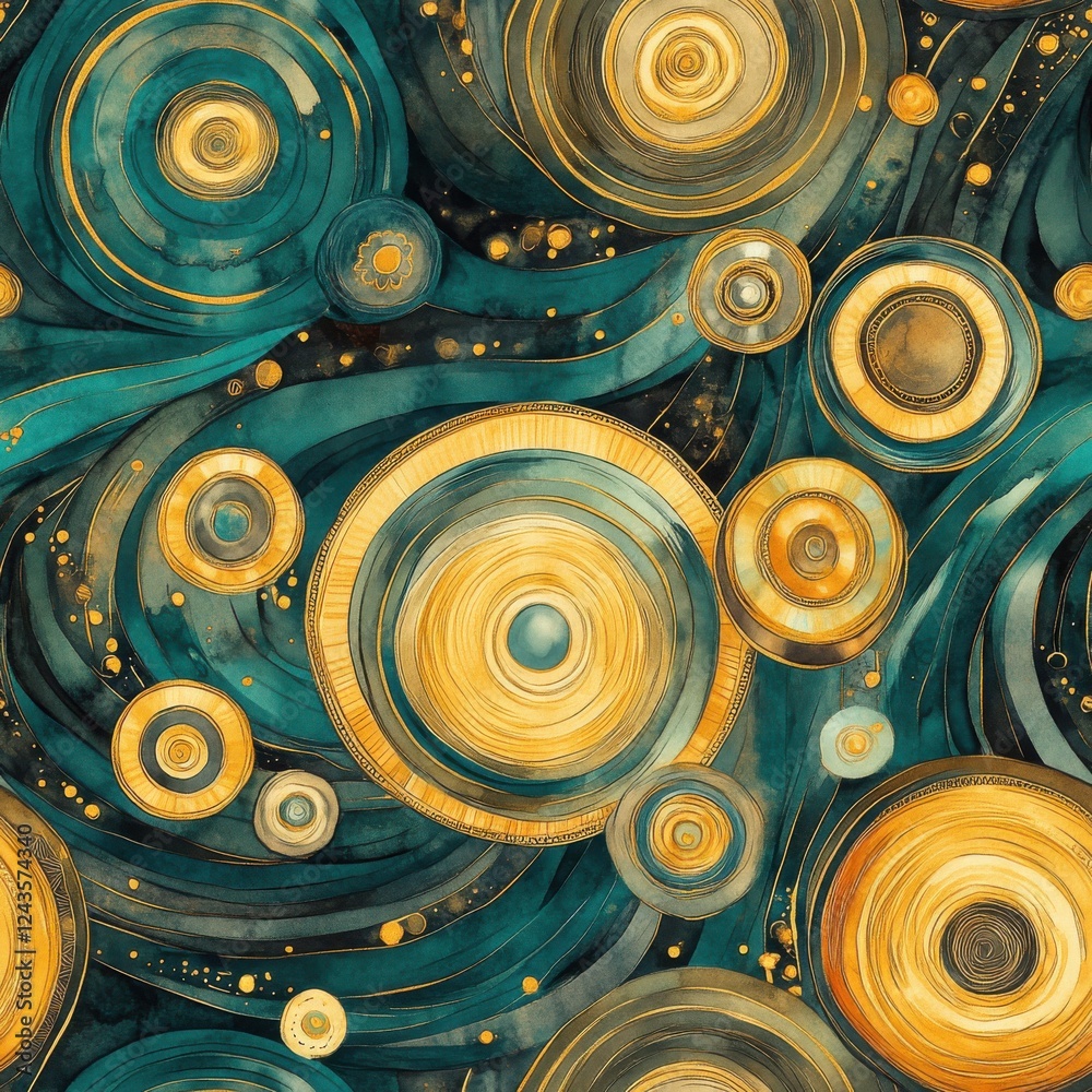 Poster Colorful doodle patterns filled with circles and swirls on a vibrant background
