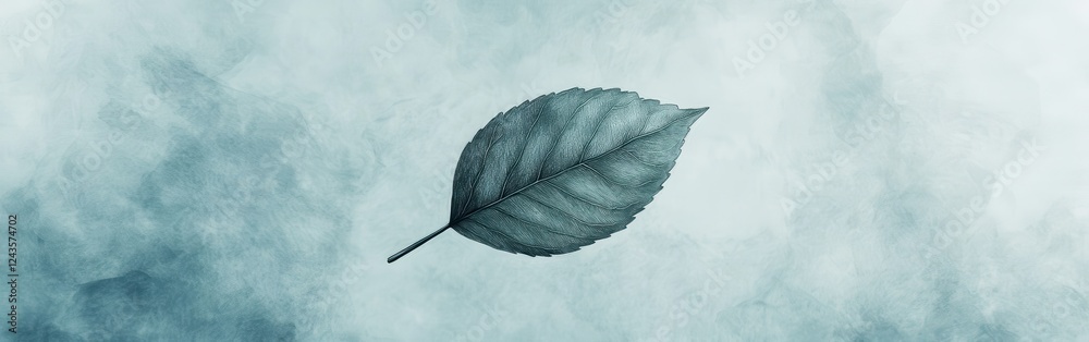 Aufkleber abstract silhouette of a single leaf gracefully floating on a serene background contrasting dark and