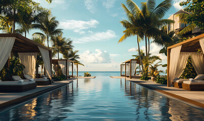 A Luxurious Private Pool with Warm Golden Water, Perfect for Relaxation and Tranquility
