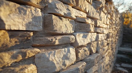 Stacked stone wall texture and masonry background in interior design
