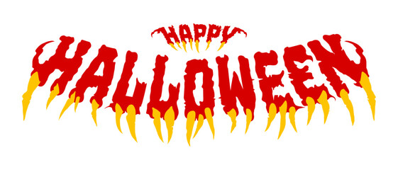 Happy Halloween aggressive text with teeth. Stylish Happy Halloween letter design. Horror sticker, invitation, banner, background, etc. Vector illustration.