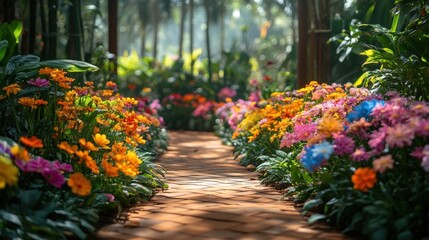 Obraz premium Beautiful garden with vibrant flowers