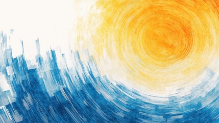 Unique abstract composition featuring gradient pencil strokes in circular patterns showcasing blue and orange hues with dynamic textures