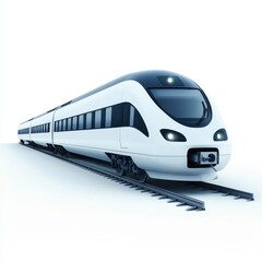 Obraz premium Modern High-Speed Train on Tracks with Streamlined Design and Futuristic Aesthetic in Bright White Color