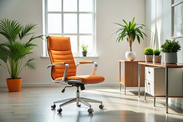 Modern Office Chair, Bright Orange Accent Chair, Contemporary Workspace, Ergonomic Office Furniture, Stylish Desk Chair