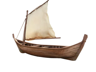 Papier peint photo intissé Traditional wooden boat with sail, isolated on a white background
