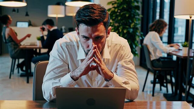 Businessman considering next step in online venture