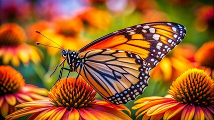 Monarch Butterfly on Flower Macro Close-up - Vibrant Orange and Black Wings