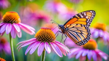 Fototapeta premium Monarch Butterfly on Purple Coneflower - Minimalist Nature Photography