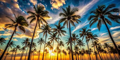 Monochrome Summer Panoramic: Tropical Palm Outlines Background