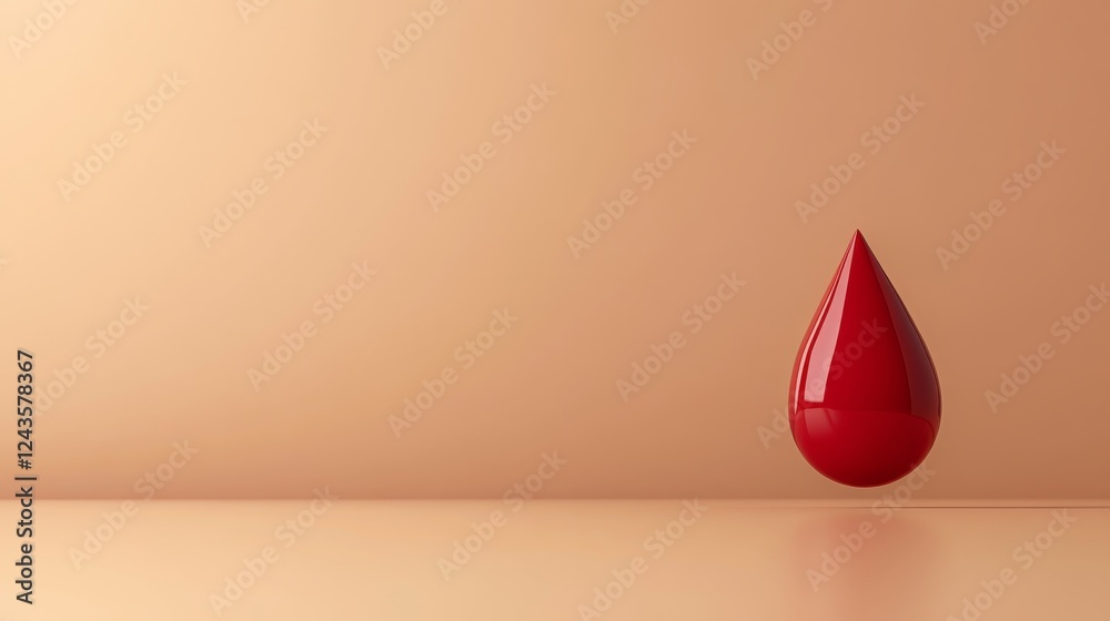 Aufkleber A glossy red blood drop gleams on a smooth surface with a soft beige gradient background, creating a visually appealing and clean design