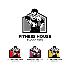 fitness house logo vector