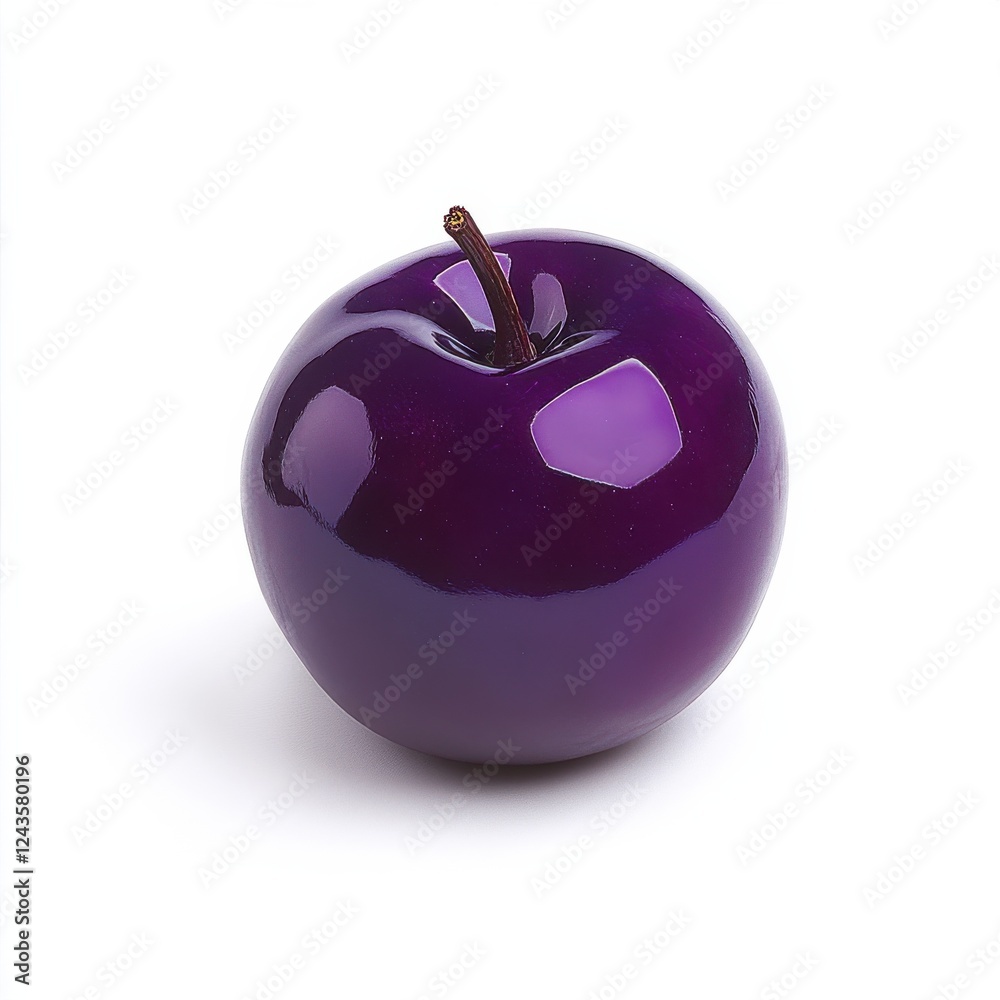 Poster vibrant purple plum with a glossy surface resting on a clean white background under soft lighting
