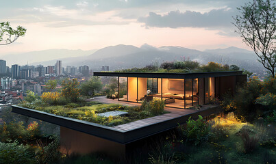 House with a Rooftop Garden Overlooking the City, Offering an Oasis Above the Bustling Urban Life