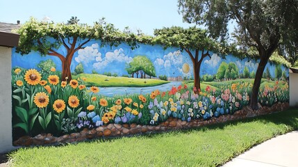 A neighborhood mural featuring environmental themes painted by local artists