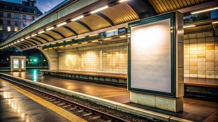 Obraz premium Desolate subway billboard in Paris , dim lighting, cityscape, dim lighting, cityscape, solitude, neglect