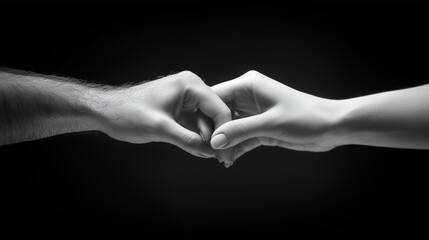 Black and white lovers lightly touch their fingertips