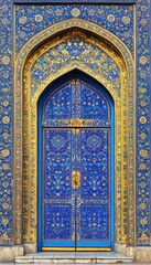 Intricate Blue Mosaic Doorway, Traditional Islamic Architecture Design Detail, Uzbekistan
