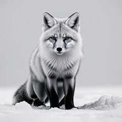 Fototapeta premium Arctic fox black and white on plain white background