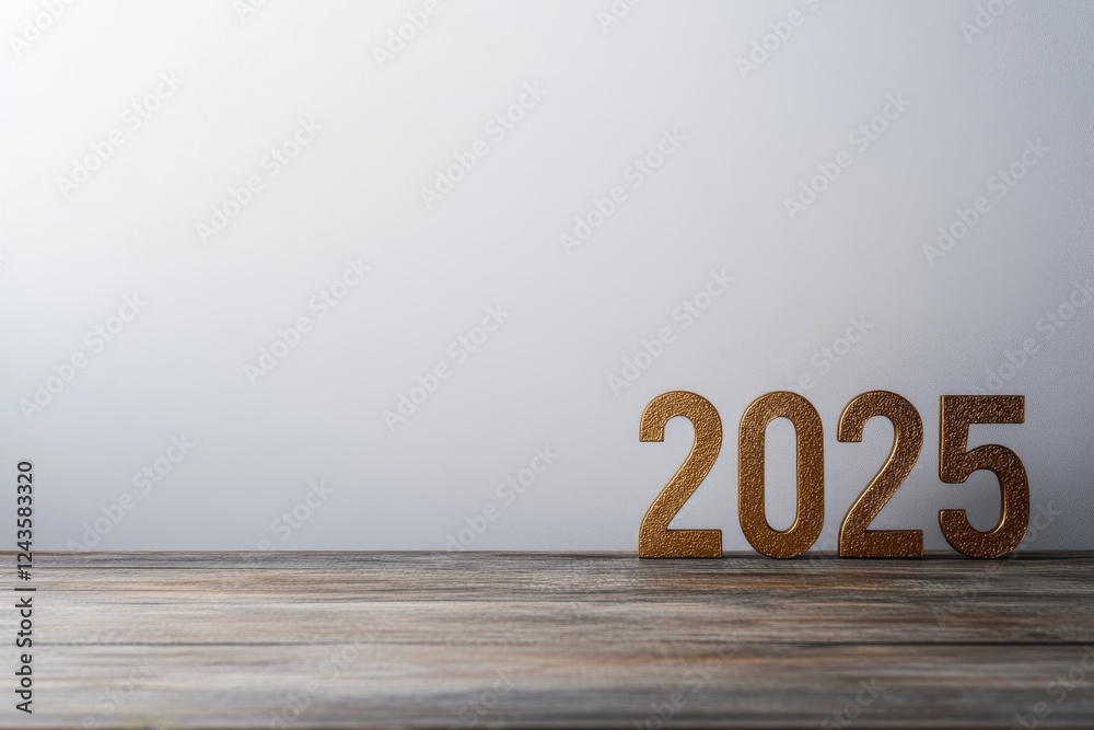 Fototapete a gleaming golden metallic 2025 symbol stands out under soft lighting, symbolizing the arrival of th