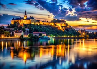 Obraz premium Night View of Novi Sad Fortress and Old City, Serbia - Stunning Illuminated Architecture
