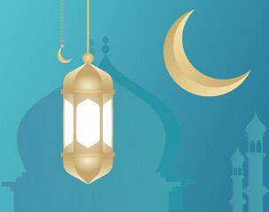 ramadhan kareem. islamic greetings ramadan kareem card design background with lanterns and crescent moon. vector illustration
