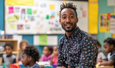 Art and creativity teacher teach student in an elementary school class